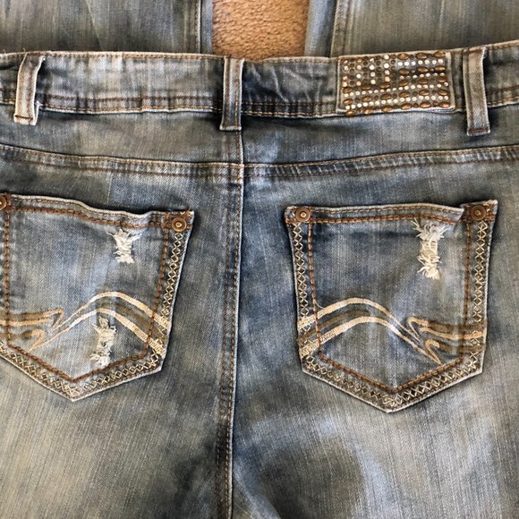 Vanilla Star Distressed & Embellished w/ US Flag Jeans-Sz 14 - Picture 1 of 12